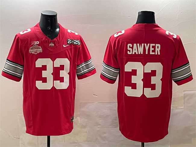Men%27s Ohio State Buckeyes #33 Jack Sawyer Red 2025 CFP Final With National Champions Patch F.U.S.E. Vapor Limited Stitched Jersey